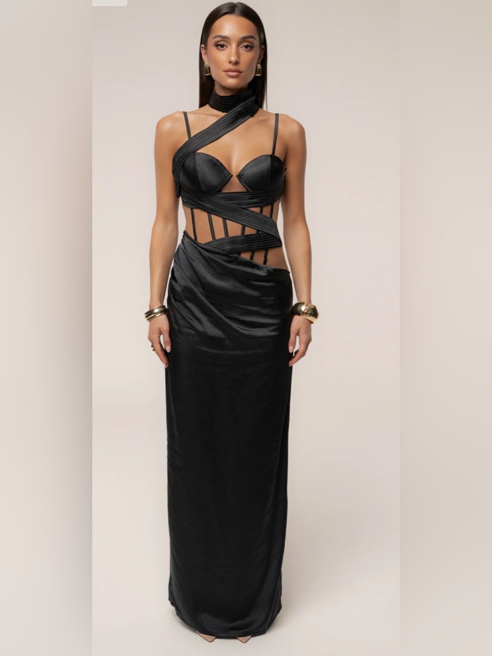 Jluxlabel Corset Maxi Dress Bodycon Med Sexy Sheer Goth Luxury Romantic Rock
